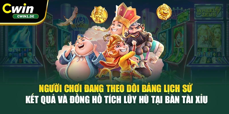 Người chơi đang theo dõi bảng lịch sử kết quả và đồng hồ tích lũy hũ tại bàn tài xỉu